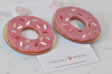Acrylic Perspex Pearl Like Donut Doughnut Pink Sprinkles Drop Dangle Earrings