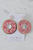 Acrylic Perspex Pearl Like Donut Doughnut Pink Sprinkles Drop Dangle Earrings
