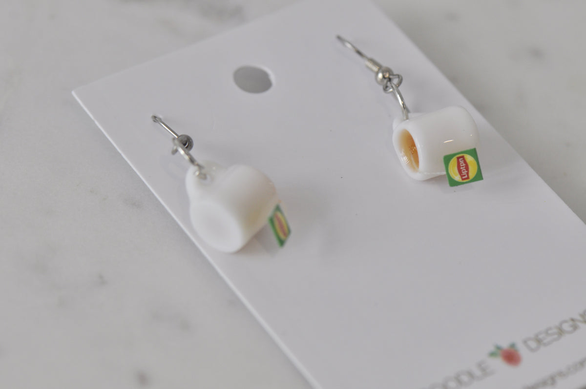 Miniature Food Drink Lipton Tea Dangle Drop Earrings - Green