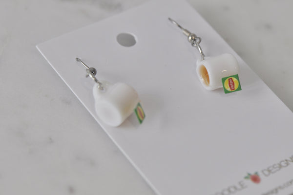 Miniature Food Drink Lipton Tea Dangle Drop Earrings - Green