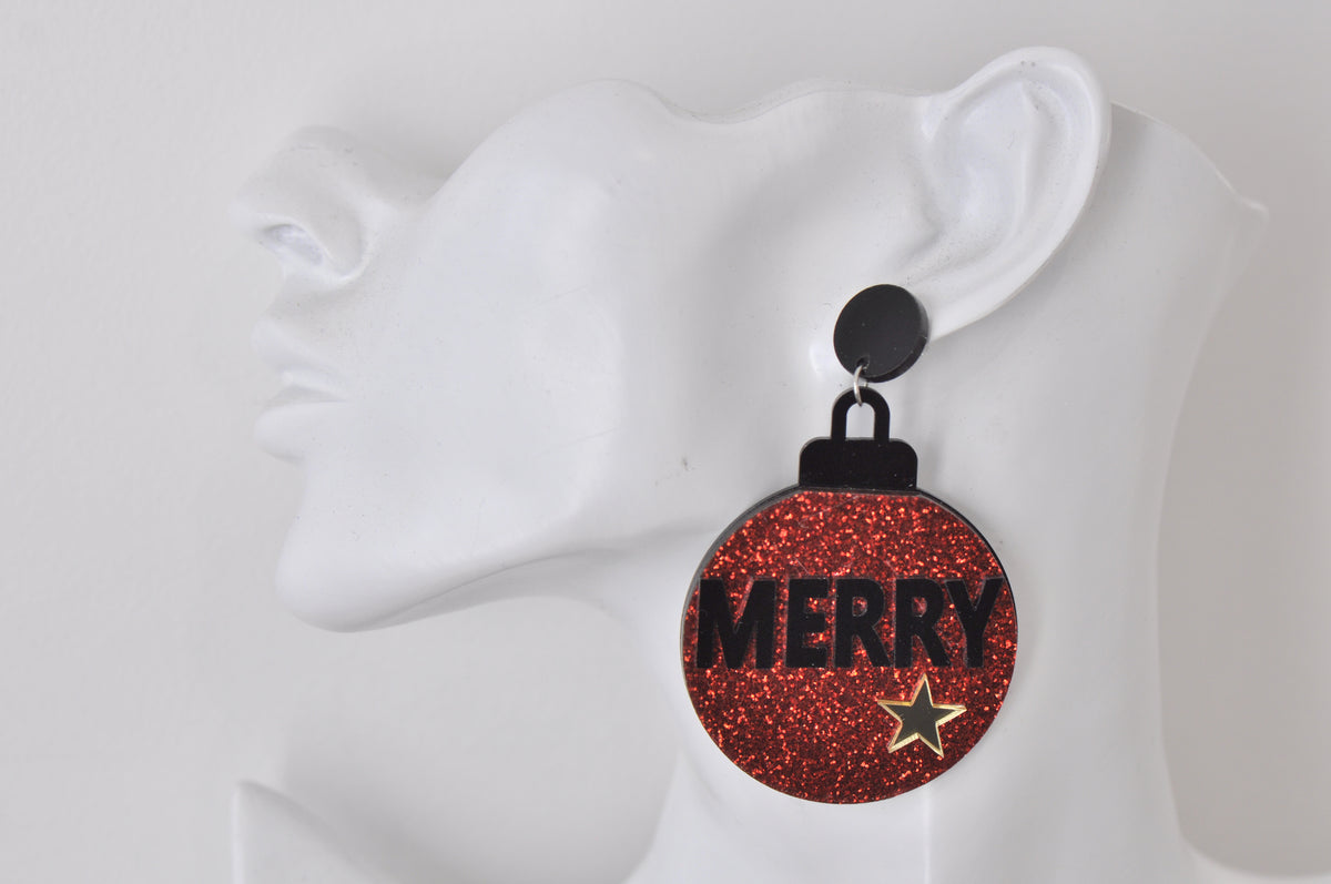 Acrylic Christmas Merry Christmas Xmas Bauble Balls Drop Dangle Earrings