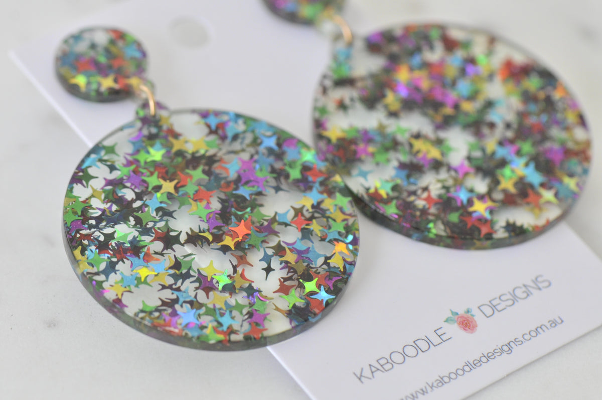 Acrylic Glitter Star Circle Rainbow Drop Dangle Earrings