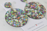 Acrylic Glitter Star Circle Rainbow Drop Dangle Earrings