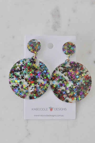 Acrylic Glitter Star Circle Rainbow Drop Dangle Earrings