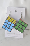 Novelty Fun Rubix Cube Drop Dangle Earrings