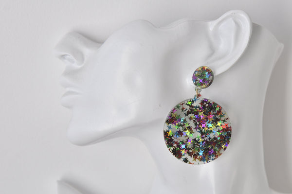 Acrylic Glitter Star Circle Rainbow Drop Dangle Earrings