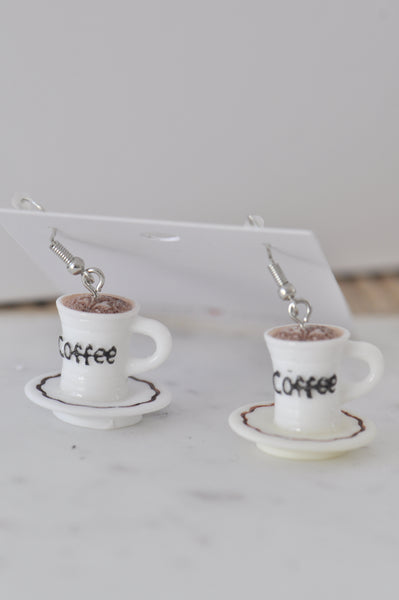 Coffee Cup Cafe Cappuccino Latte Novelty Fun Drop Dangle Earrings