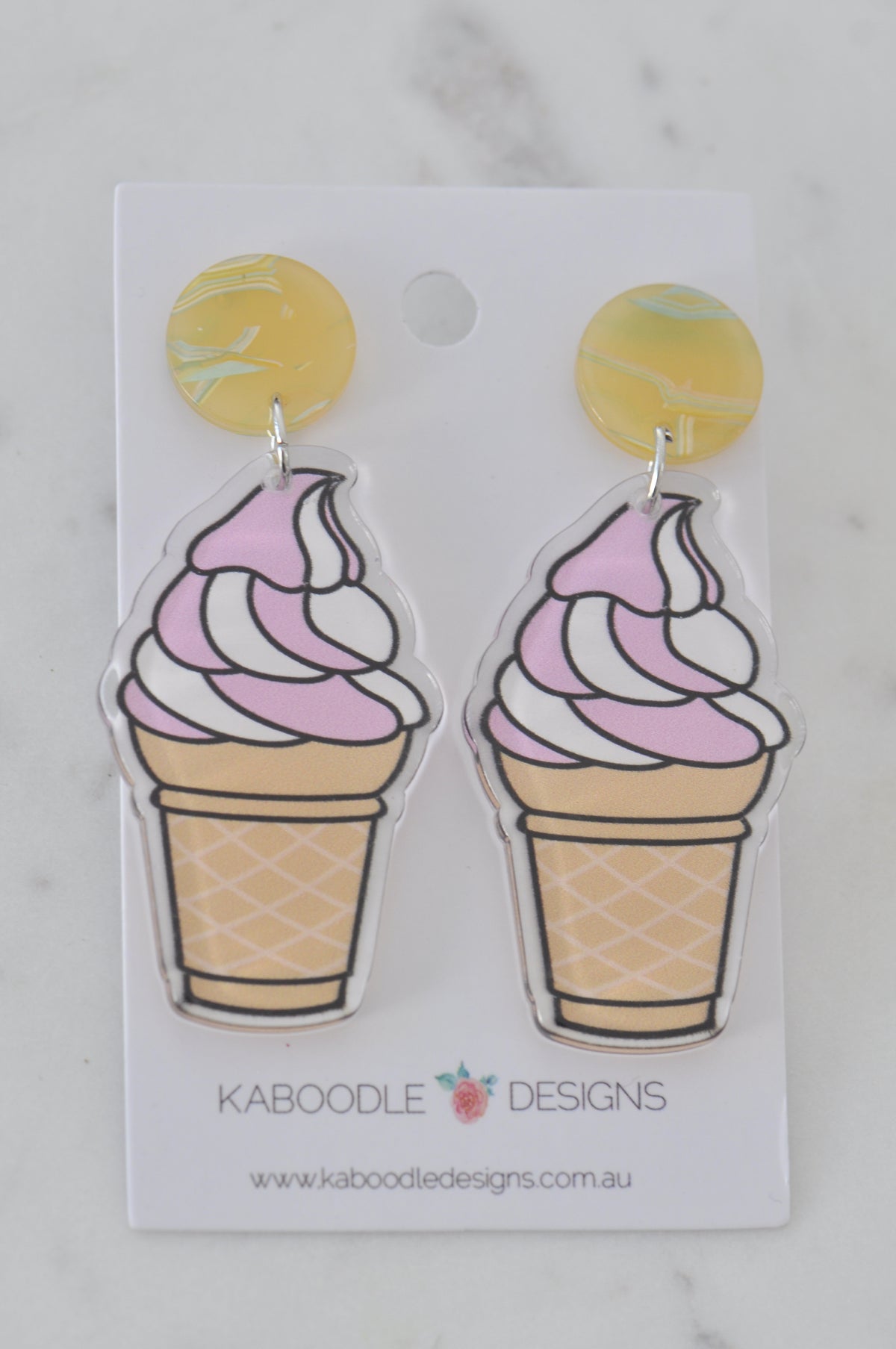 Acrylic Sundae Ice Cream Cone Drop Dangle Earrings