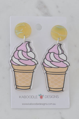 Acrylic Sundae Ice Cream Cone Drop Dangle Earrings