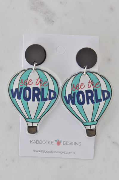 Acrylic Hot Air Balloon See The World Drop Earrings