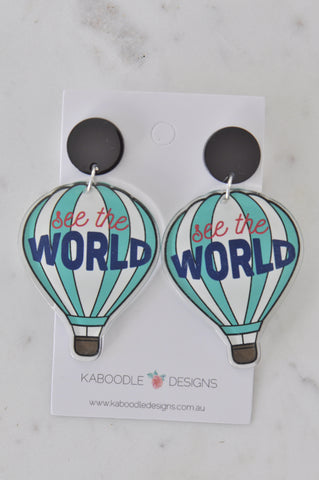 Acrylic Hot Air Balloon See The World Drop Earrings