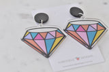 Acrylic Geometric Rainbow Diamond Drop Dangle Earrings