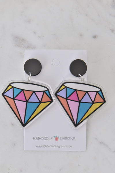 Acrylic Geometric Rainbow Diamond Drop Dangle Earrings
