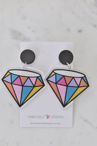 Acrylic Geometric Rainbow Diamond Drop Dangle Earrings