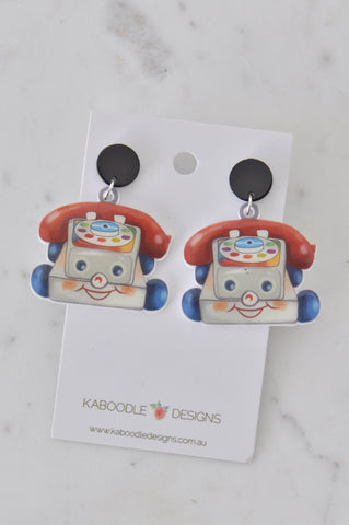 Acrylic Resin Retro Childhood Classic Chatter Telephone Drop Dangle Earrings