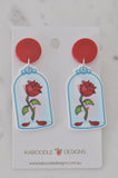 Novelty Beauty and The Beast The Everlasting Red Rose Glass Dome Dangle Drop Earrings