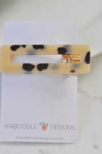 Leopard print rectangle barrette on Kaboodle Designs backing card
