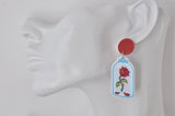 Novelty Beauty and The Beast The Everlasting Red Rose Glass Dome Dangle Drop Earrings