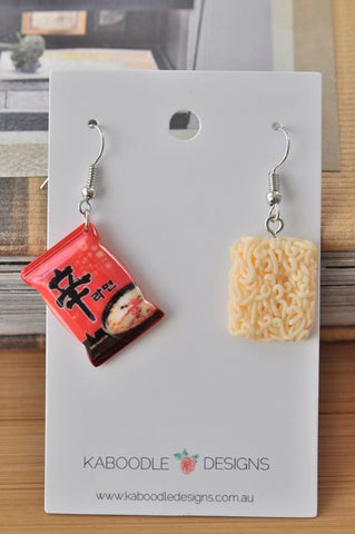 Korean Instant Noodles Shin Ramyun Ramen Novelty Fun Drop Dangle Earrings