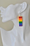 Colourful Rainbow Love is Love Brick Novelty Fun Drop Dangle Earrings