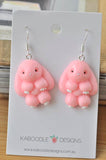 Rabbit Animal Novelty Fun Drop Dangle Earrings - Pink