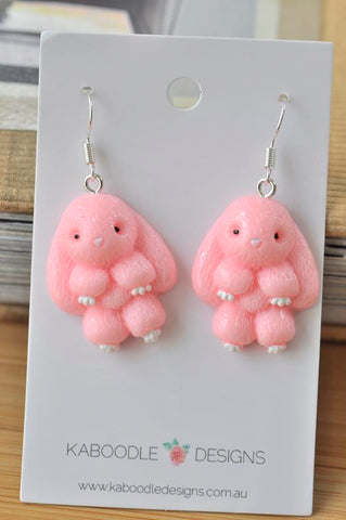 Rabbit Animal Novelty Fun Drop Dangle Earrings - Pink