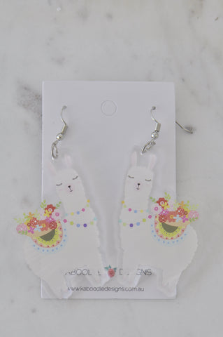 Acrylic Llama Alpaca Flowers Drop Dangle Earrings