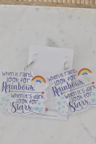 Acrylic Rainbow and Stars Inspirational Quote Novelty Drop Dangle Earrings