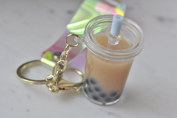 Bubble Tea Pearl Milk Tea Boba Novelty Fun Liquid Keychain Keyring