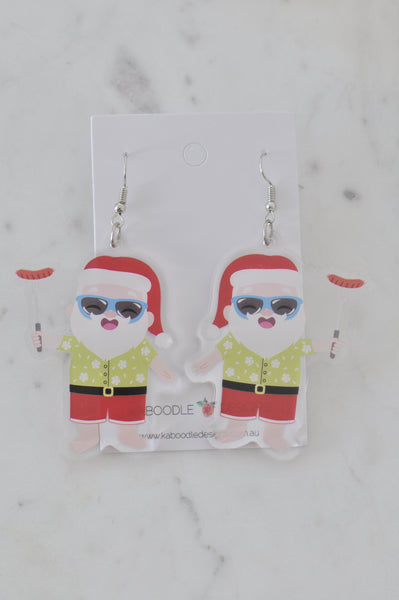 Acrylic Christmas Aussie BBQ  Sausage Sizzle Beach Santa Novelty Drop Dangle Earrings