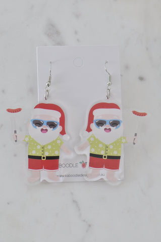 Acrylic Christmas Aussie BBQ  Sausage Sizzle Beach Santa Novelty Drop Dangle Earrings