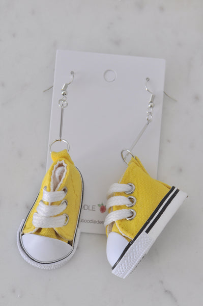 Novelty Fun Chucks Sneakers Runners Shoes Drop Dangle Earrings - Yellow