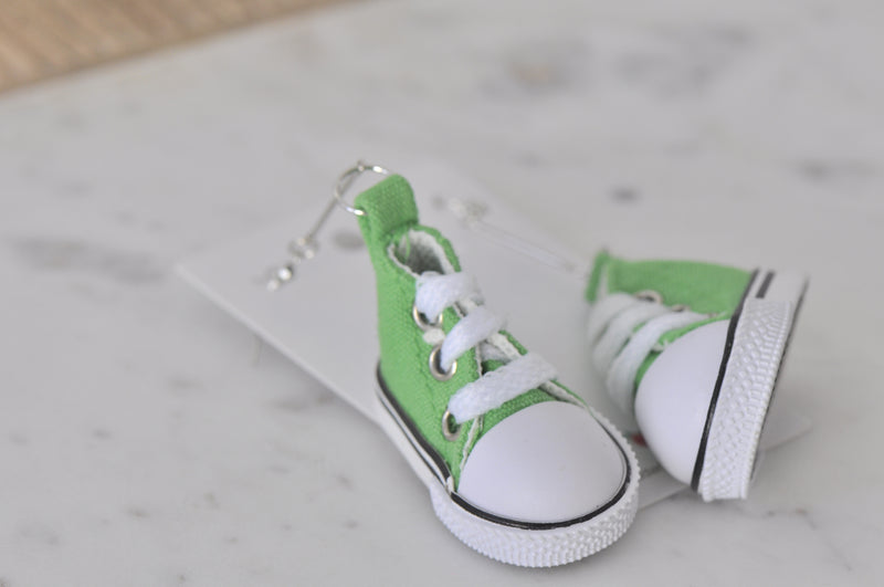 Novelty Fun Chucks Sneakers Runners Shoes Drop Dangle Earrings - Green