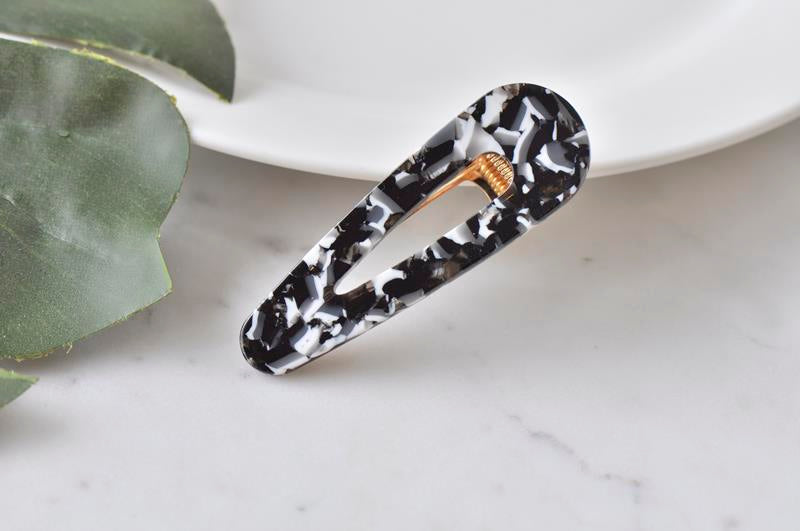 Acrylic Barrette Hair Clip - Black and White