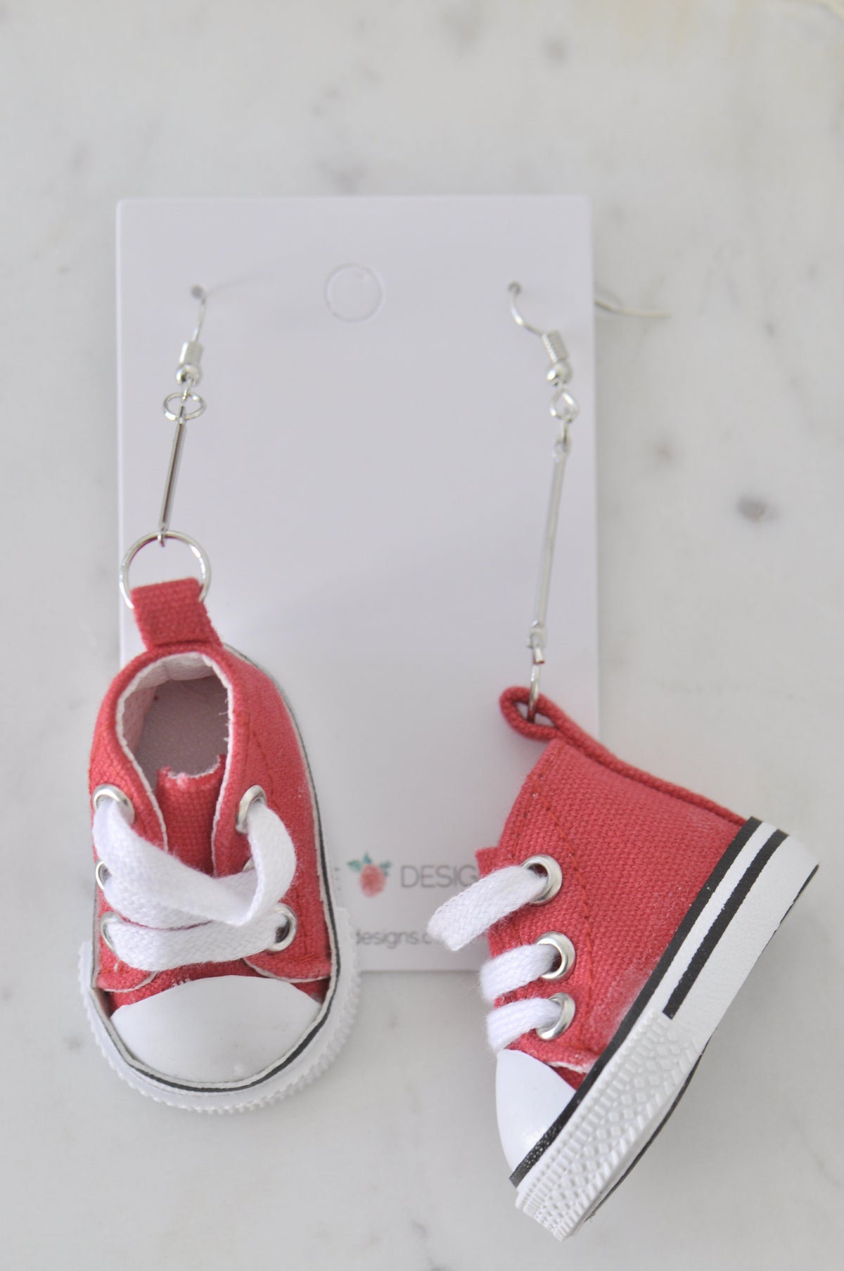 Novelty Fun Chucks Sneakers Runners Shoes Drop Dangle Earrings - Red