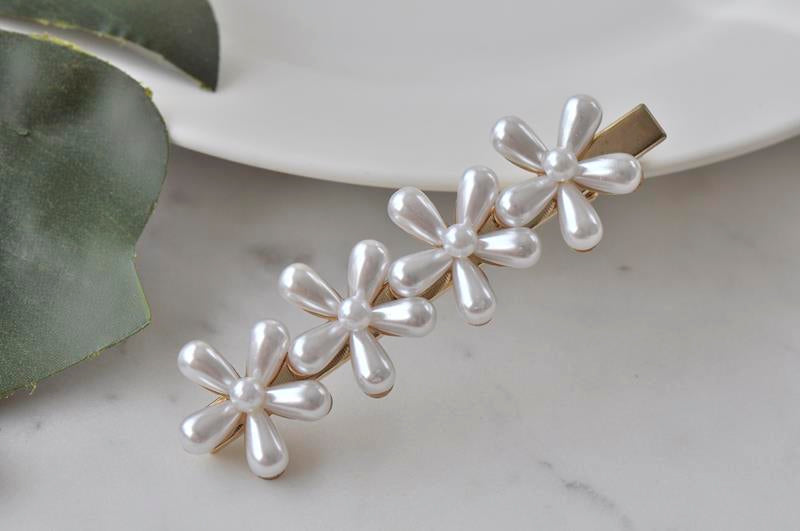Faux Pearl Flower Barrette Hair Clip