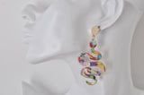 Acrylic Perspex Geometric Swirl Rainbow Acetate Snake Dangle Drop Earrings