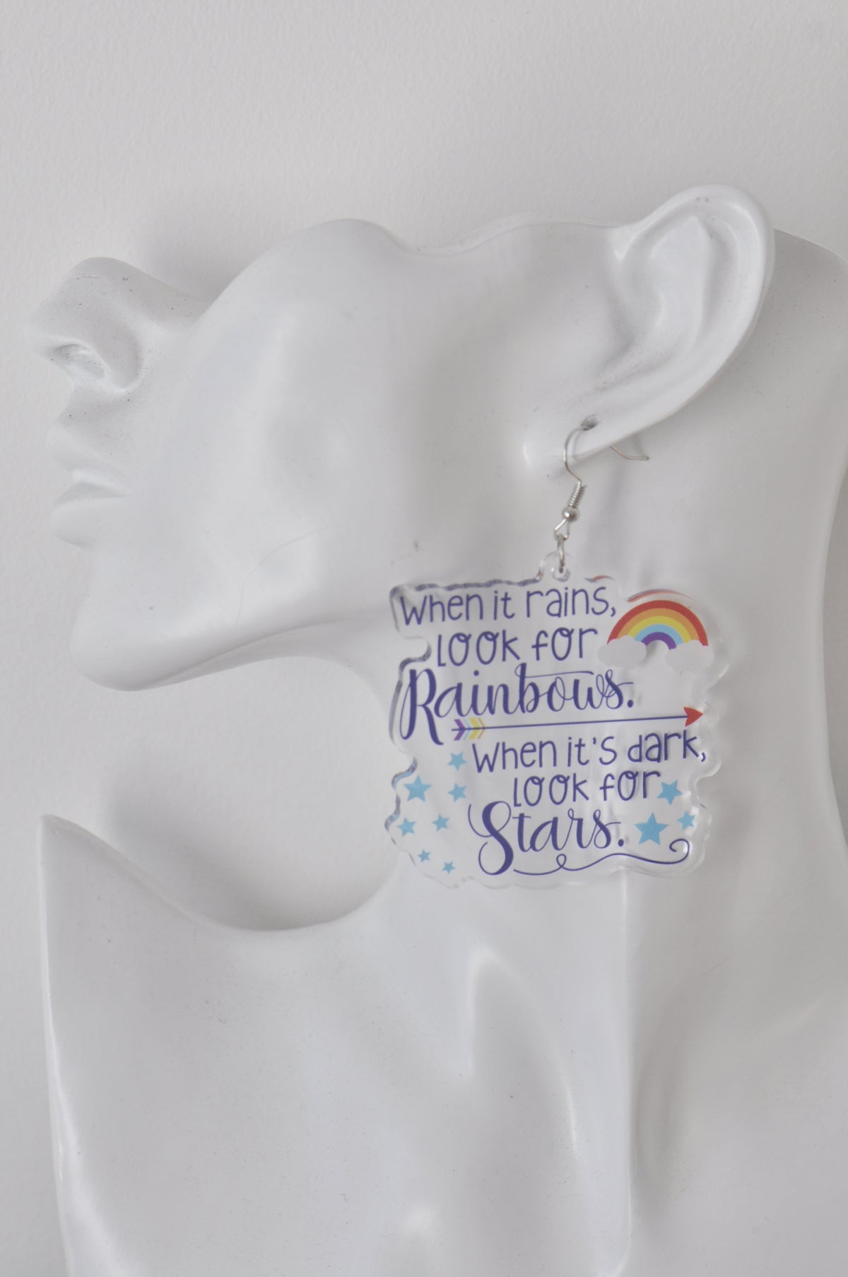 Acrylic Rainbow and Stars Inspirational Quote Novelty Drop Dangle Earrings