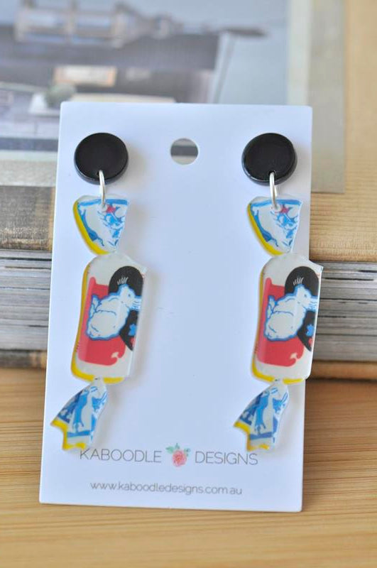 Acrylic Nostagic White Rabbit Candy Lolly Stud Drop Earrings