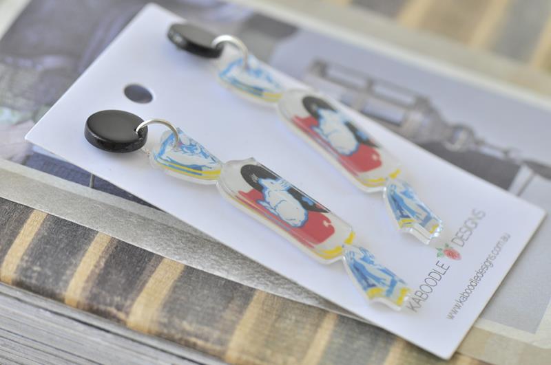 Acrylic Nostagic White Rabbit Candy Lolly Stud Drop Earrings