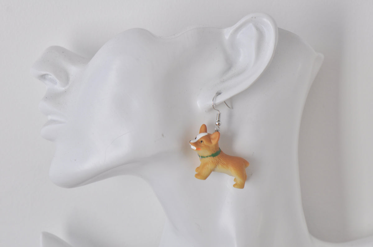 Resin Novelty Corgi Dog Dangle Drop Earrings