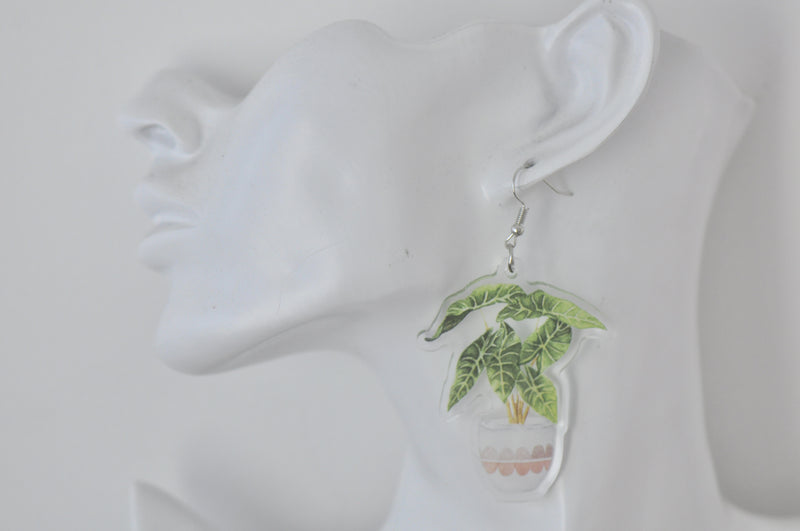 Acrylic Crazy Pot Plant Drop Dangle Earrings