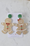 Acrylic Christmas Gingerbread Man and Woman Cookie Drop Dangle Earrings