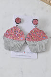 Acrylic Perspex Laser Cut Glitter Cupcake Drop Earrings