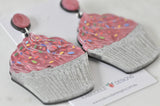Acrylic Perspex Laser Cut Glitter Cupcake Drop Earrings