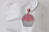 Acrylic Perspex Laser Cut Glitter Cupcake Drop Earrings