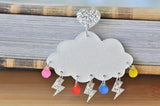Acrylic Perspex Rainbow Rain and Lightning Cloud Dangle Earrings