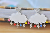 Acrylic Perspex Rainbow Rain and Lightning Cloud Dangle Earrings