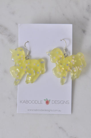 Resin Rainbow Glitter Unicorn Dangle Drop Earrings - Yellow