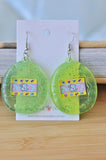 Acrylic Perspex Nostalgic Retro Tamagotchi Drop Earrings - Green